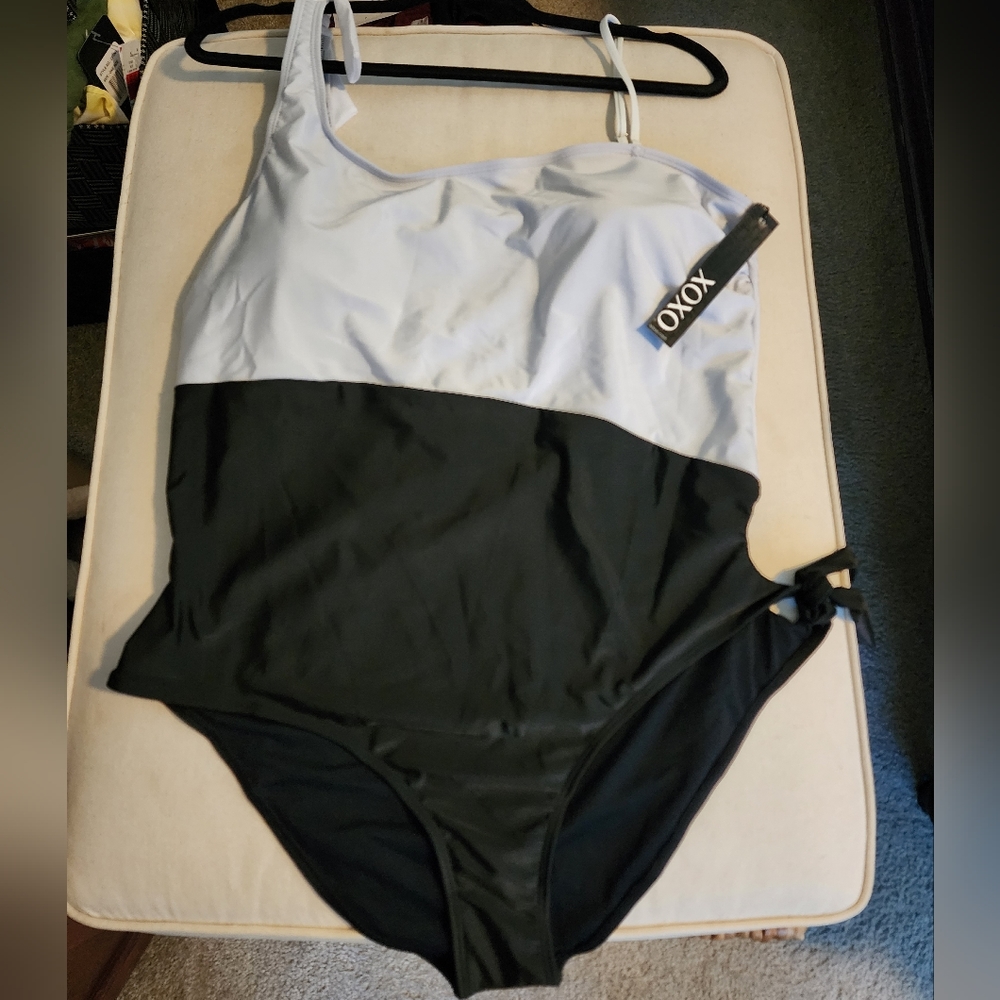 Women's black and white one piece swimsuit